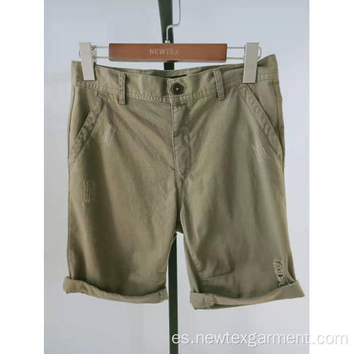 pantalones cortos de sarga de color caqui para hombres